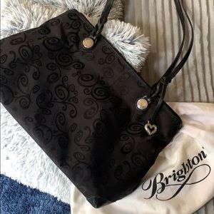 Brighton Black Canvas Leather Strap Tote